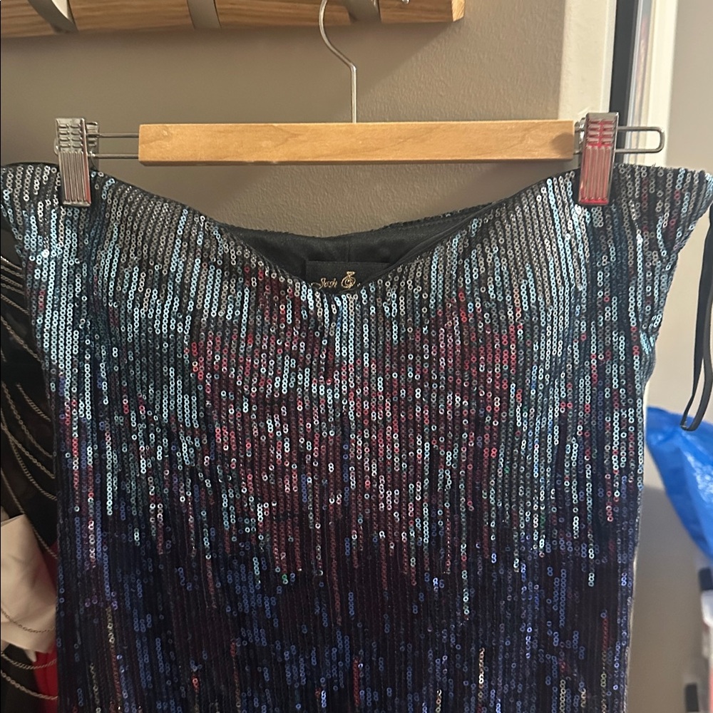 Josie Natori Sequin Dress in Blue and Silver
